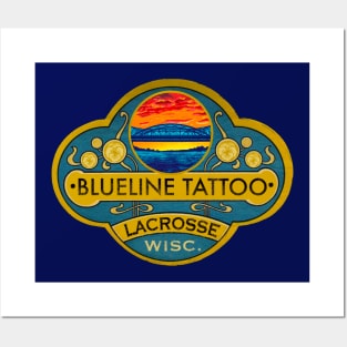 Blue Line Tattoo La Crosse WI Vintage Style Logo Posters and Art